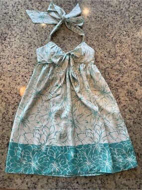 Pristine BCBG Paris Y2K vintage 100% silk Mint Floral Halter Sundress 10